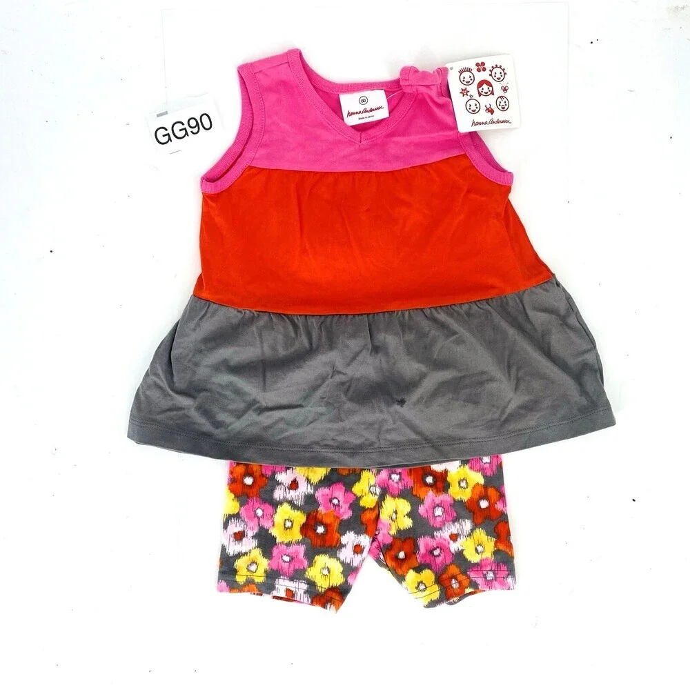 Hanna Andersson 80 CM Outfit Color Block Sleeveless Top With Floral Biker Shorts